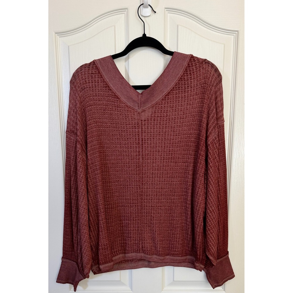 We The Free Thermal Oversized Distressed Grunge Loungewear Top Women's L Brown - Picture 7 of 7
